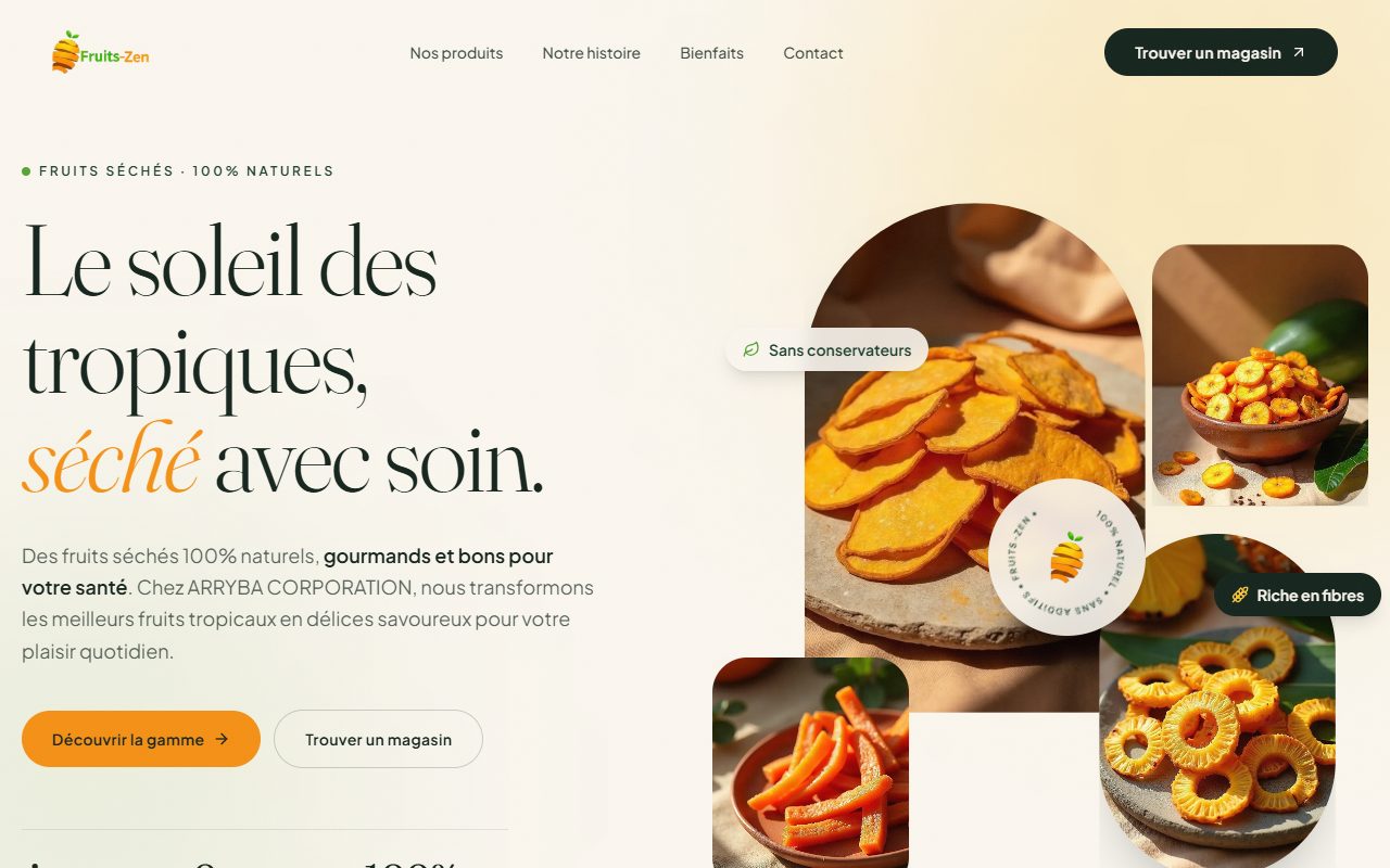 Page d'accueil du site Fruits-Zen sur ordinateur