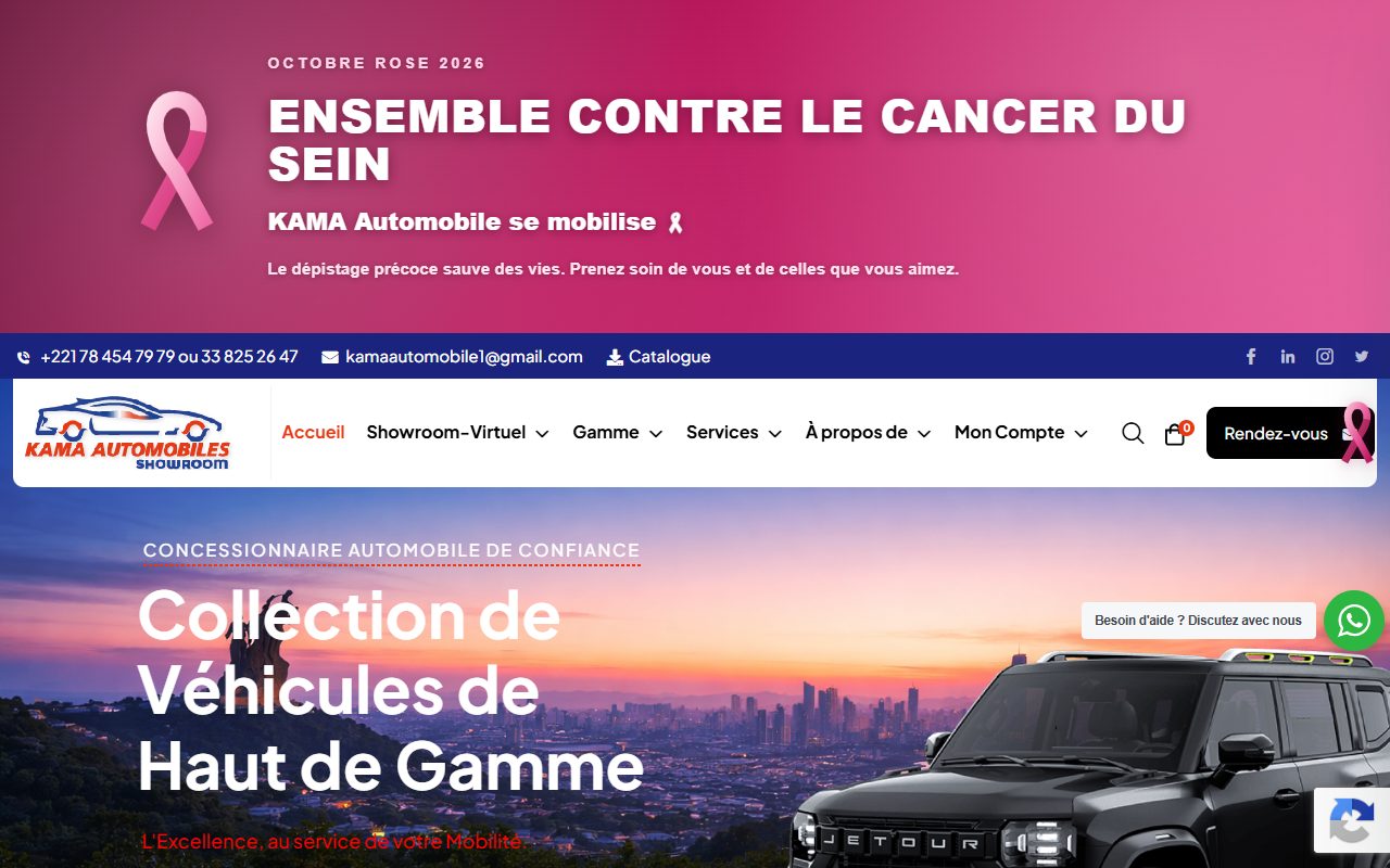 Page d'accueil du site Kama Automobile sur ordinateur